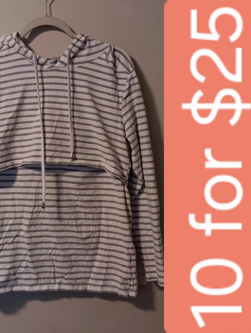Ginkana Striped Cropped Hoodie - White & Gray